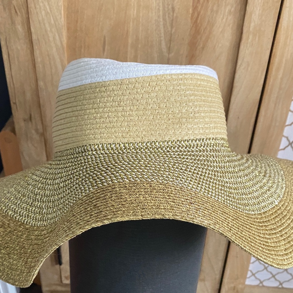 George Natural and White Straw Hat